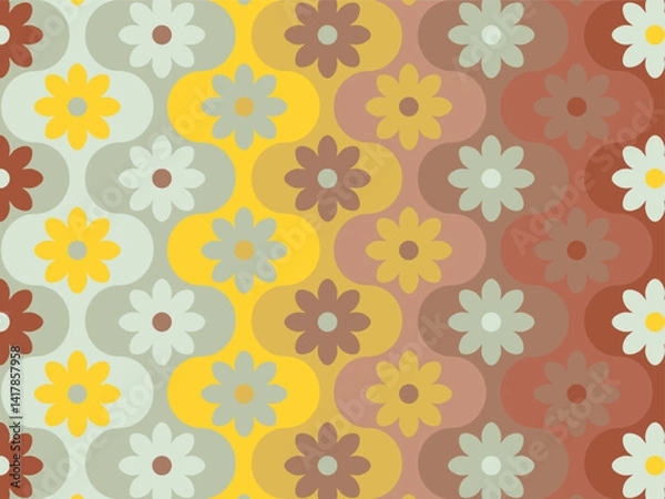 Fototapeta Abstract geometric seamless pattern. Simple shapes, vector illustration. Circles, squares and flowers.
