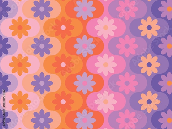 Fototapeta Abstract geometric seamless pattern. Simple shapes, vector illustration. Circles, squares and flowers.