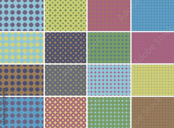 Fototapeta Textured vector backgrounds with simple and fun repeating patterns. Abstract colorful funky backgrounds for cards, posters, covers, banners, or branding