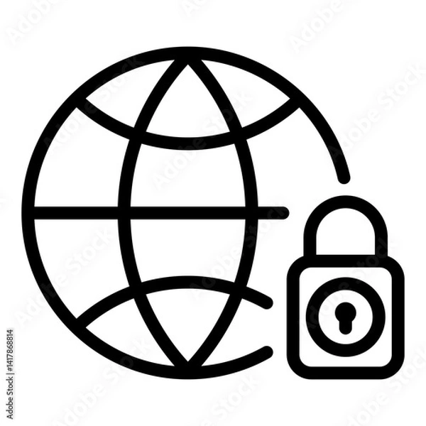 Fototapeta World security icon in line style symbol of internet security. Data security icon in line style