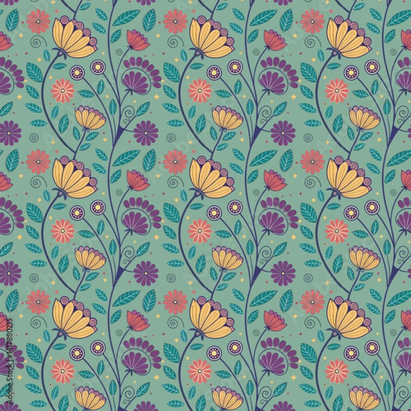 Fototapeta Colorful floral beautiful mandala seamless vector pattern background design