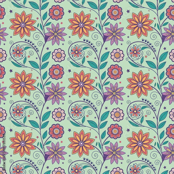 Fototapeta Colorful floral beautiful mandala seamless vector pattern background design