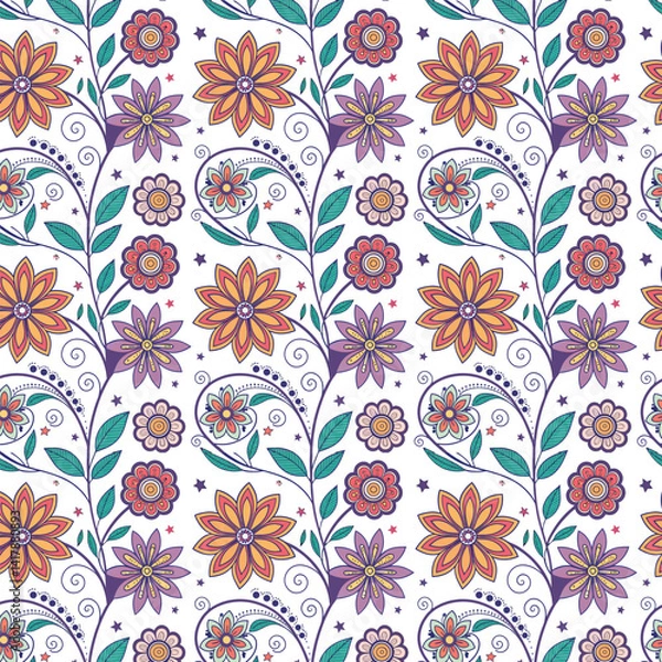 Fototapeta Colorful floral beautiful mandala seamless vector pattern background design