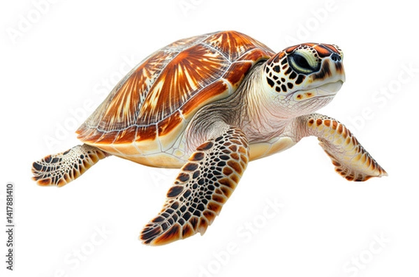 Fototapeta Sea turtle swimming in ocean underwater nature scene isolated on transparent background