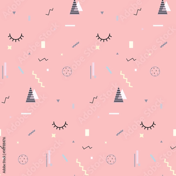 Fototapeta Memphis seamless pattern 80's-90's styles. Trendy . Colorful geometric background, different shapes. Vector Illustration