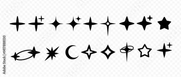 Fototapeta High quality futuristic elements. Y2k silhouette elements. Different geometric shapes. Prints 90-s. Stars
