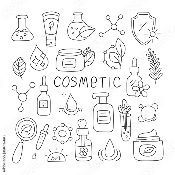Obraz Set of cosmetology doodle. Isolated on white background