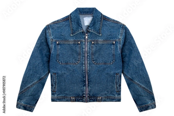 Obraz Denim jacket with zipper and big pockets isolated on white background