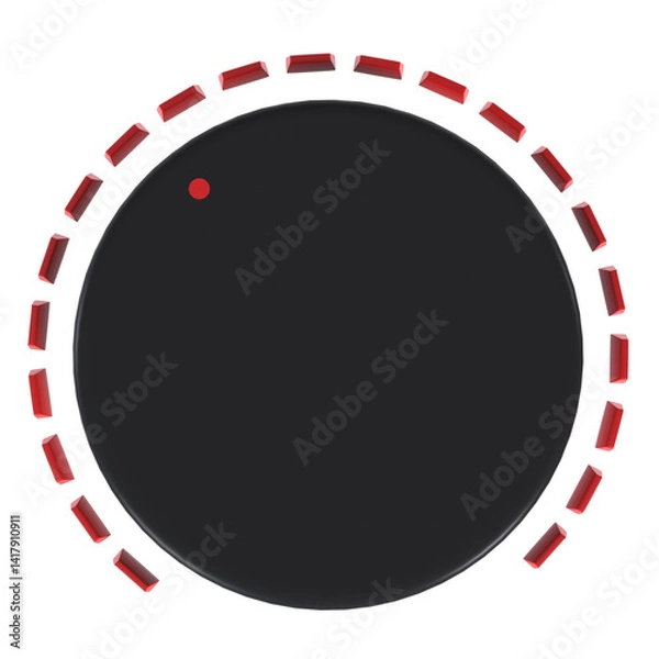 Fototapeta Circular black knob with red accents isolated on transparent