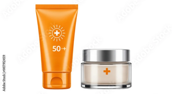 Fototapeta Isolated Sunscreen Lotion and Cream Set for Skin Protection