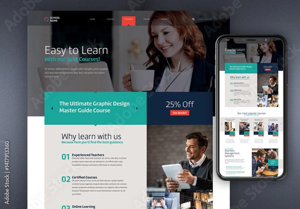 Fototapeta Website Design for Education and Online Courses  Template