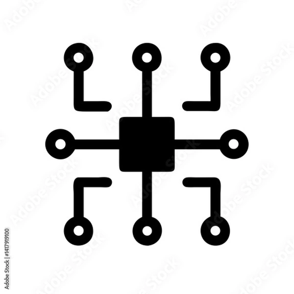 Fototapeta Microchip with Integrated Pathways Circuit Icon Design