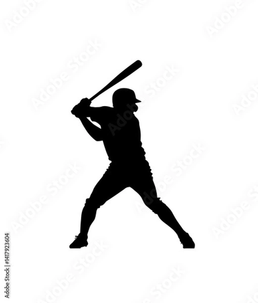 Fototapeta Baseball player silhouette. Vector illustration in black color with white background