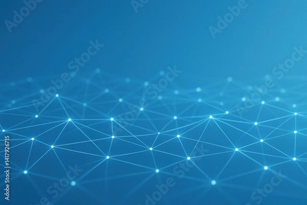 Obraz Abstract 3D mesh of interconnected nodes and lines forming digital network, clean blue gradient tech background