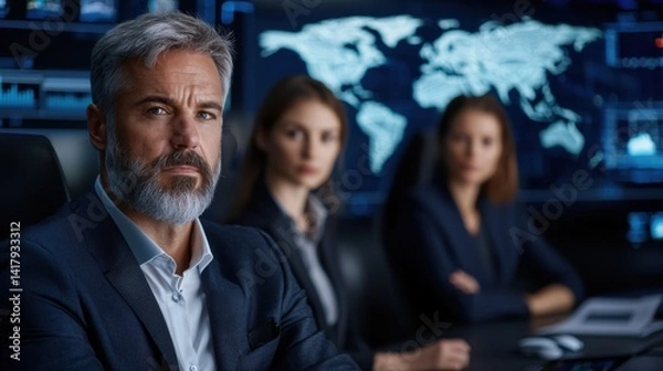 Fototapeta A group of diverse business professionals collaborating on a project in a modern, technology-enabled office environment