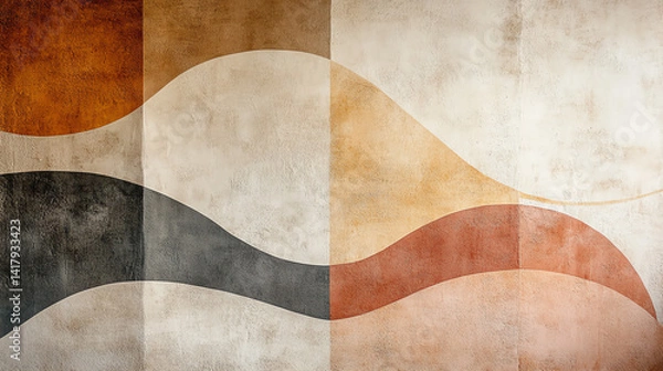 Fototapeta Elegant geometric abstract wall texture with overlapping shapes in neutral tones, soft shadows, and modern art style. Perfect for chic interiors, graphic design, and creative projects.