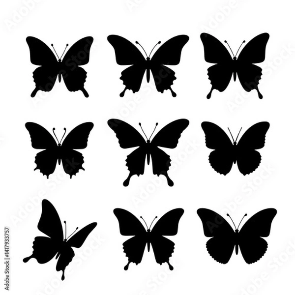 Fototapeta Set of butterflies, Collection of butterflies, Set butterfly silhouettes