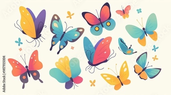 Fototapeta Bright Colorful Butterflies on Cream Background