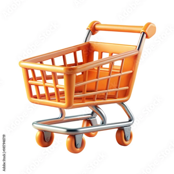 Fototapeta 3d orange shopping cart icon isolated on transparent background. Png
