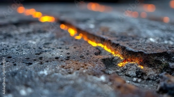 Fototapeta view of the intense heat and textures created during the welding process with a bright glowing seam of molten metal fusing the materials together
