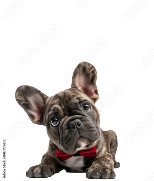 Obraz Dapper Darling: Brindle French Bulldog Puppy with Red Bow Tie