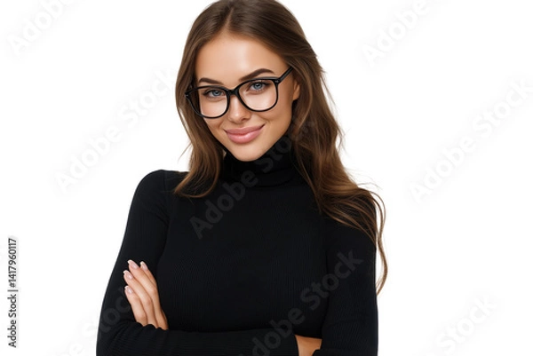 Obraz Intellectual Allure: Confident Woman with Glasses and Turtleneck
