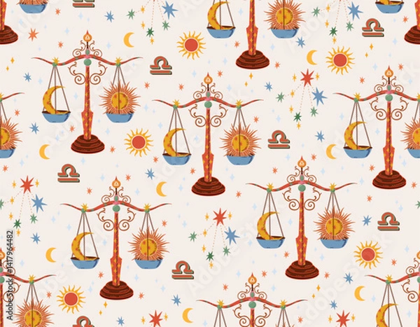 Fototapeta Libra zodiac star seamless pattern. Libra sign symbol stars Vector EPS10