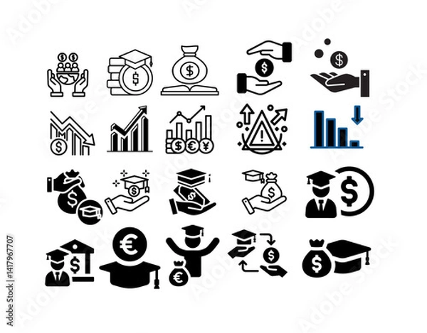 Fototapeta Financial education concept with books, charts, and money symbols, representing knowledge, budgeting, investing, saving, and economic empowerment.