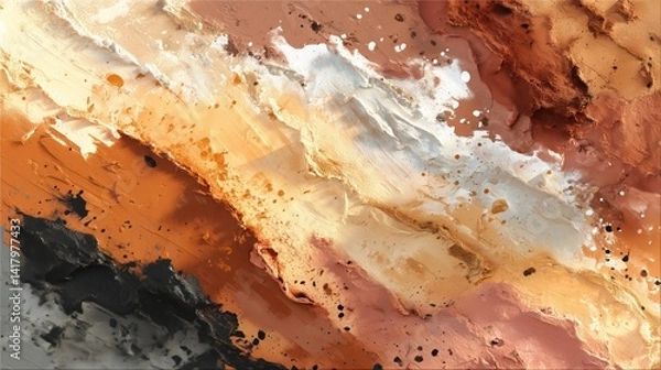Fototapeta Abstract Textured Background with Burnt Orange, Clay, and White Paint Layers - made with Generative AI