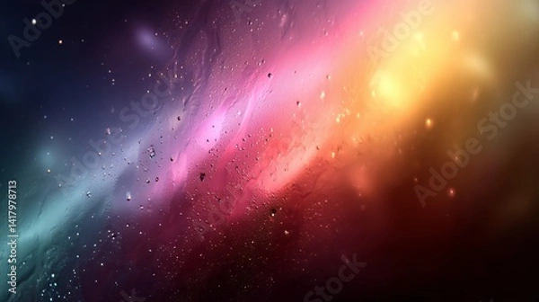 Fototapeta Frosted Glass Texture with Blurred Colorful Lights and Water Droplets Background - made with Generative AI