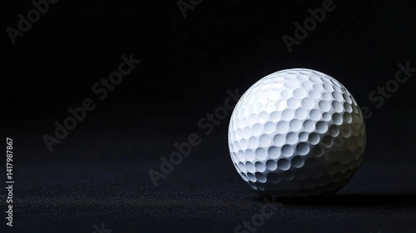 Obraz A minimalistic image of a white ball for a golf with a characteristic texture of the dimples lying on a dark background. The ball is lit by a soft light, emphasizing its shape and surface details.