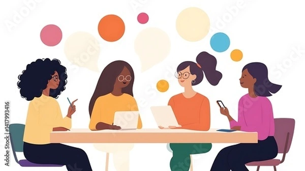 Fototapeta Empowered women brainstorming on a mind-mapping app with digital tablets and styluses