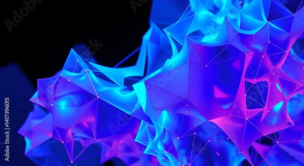 Fototapeta Evolving geometric AI algorithms in electric blue and neon purple.

