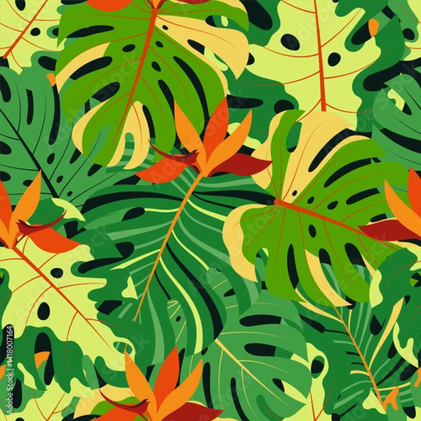 Obraz monstera palm leaf seamless pattern