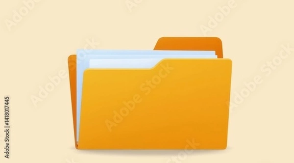 Fototapeta An illustration of an orange folder with documents inside on light orange.