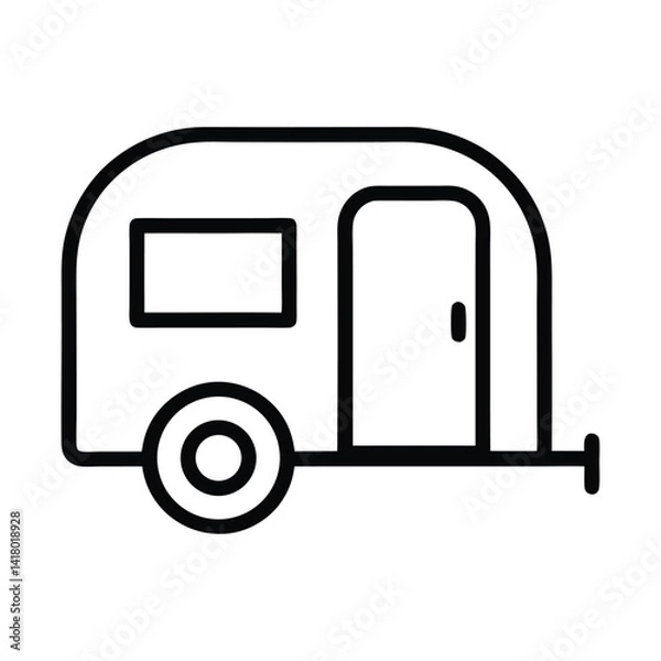 Obraz Simple Caravan Outline with Rounded Edges Icon, Door, Window 