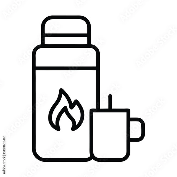 Obraz Thermos Flask Outline with Flame and Cup Icon