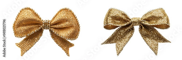 Fototapeta Set of a, A gold ribbon bow, isolated on a transparent background.