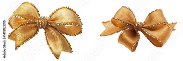 Obraz Set of a, A gold ribbon bow, isolated on a transparent background.