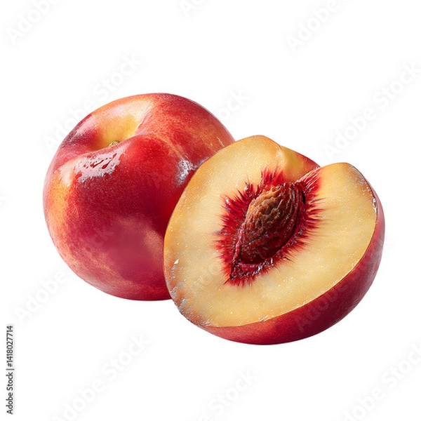 Fototapeta Peach halves with pit isolated on transparent background