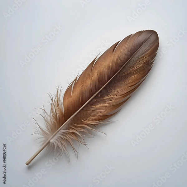 Obraz A striking orange, blue and brown feather lies gracefully on a pristine white background. 