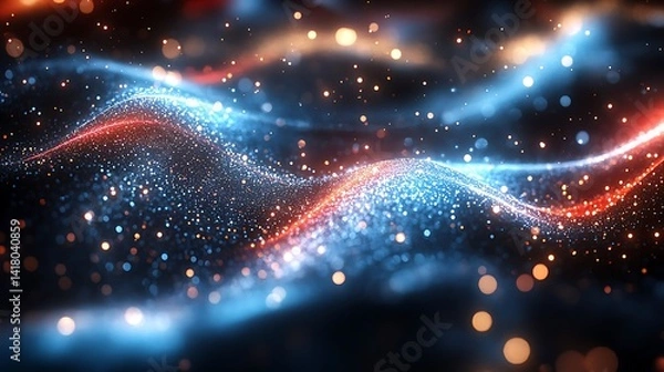 Fototapeta Abstract digital artwork of swirling, luminous particles.