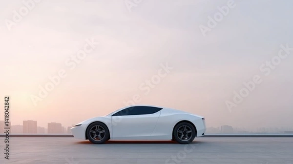 Obraz minimalistic design of futuristic vehicle with sleek lines on empty urban backdrop emphasizing cutting-edge innovation