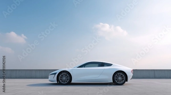 Obraz minimalistic design of futuristic vehicle with sleek lines on empty urban backdrop emphasizing cutting-edge innovation