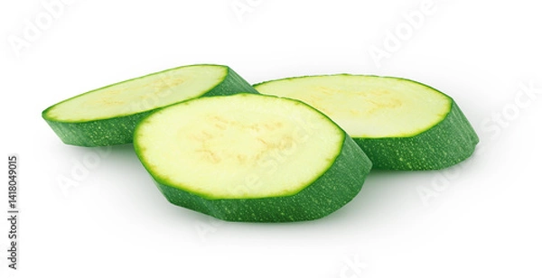 Obraz Three zucchini (courgettes) slices isolated on white background