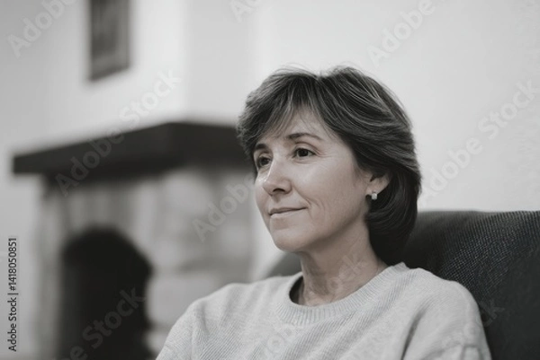 Obraz relaxed evening moment with grandmother of hispanic descent knitting beside fireplace