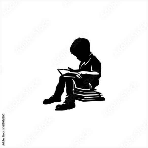 Fototapeta child reading book logo element