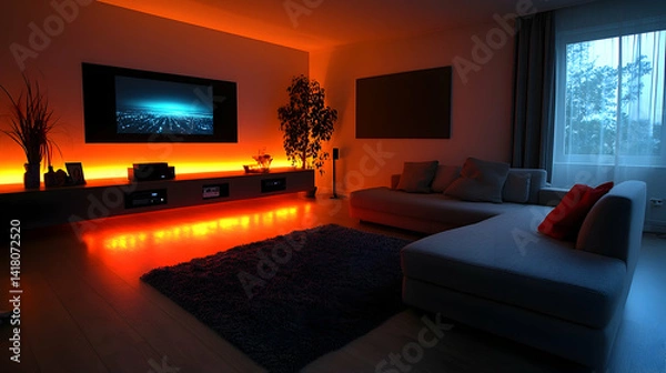 Fototapeta Cozy living room, warm lighting