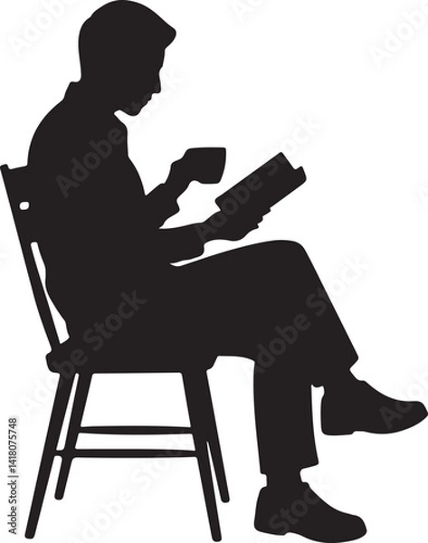 Obraz Minimalist Silhouette of Person Reading with Coffee on Chair
