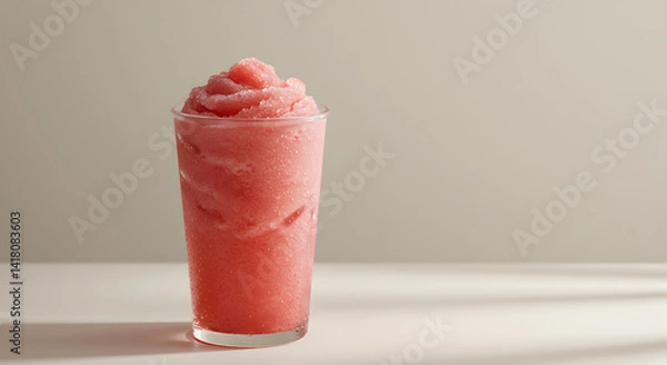 Fototapeta Refreshing Watermelon Slush In A Glass On Neutral Background Ready To Enjoy